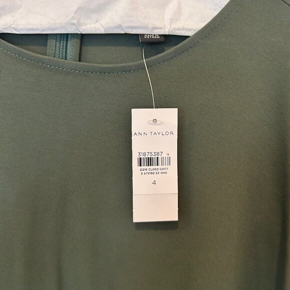 Ann Taylor Spring Pine Green Blouson A-Line Midi Dress - Picture 2 of 3